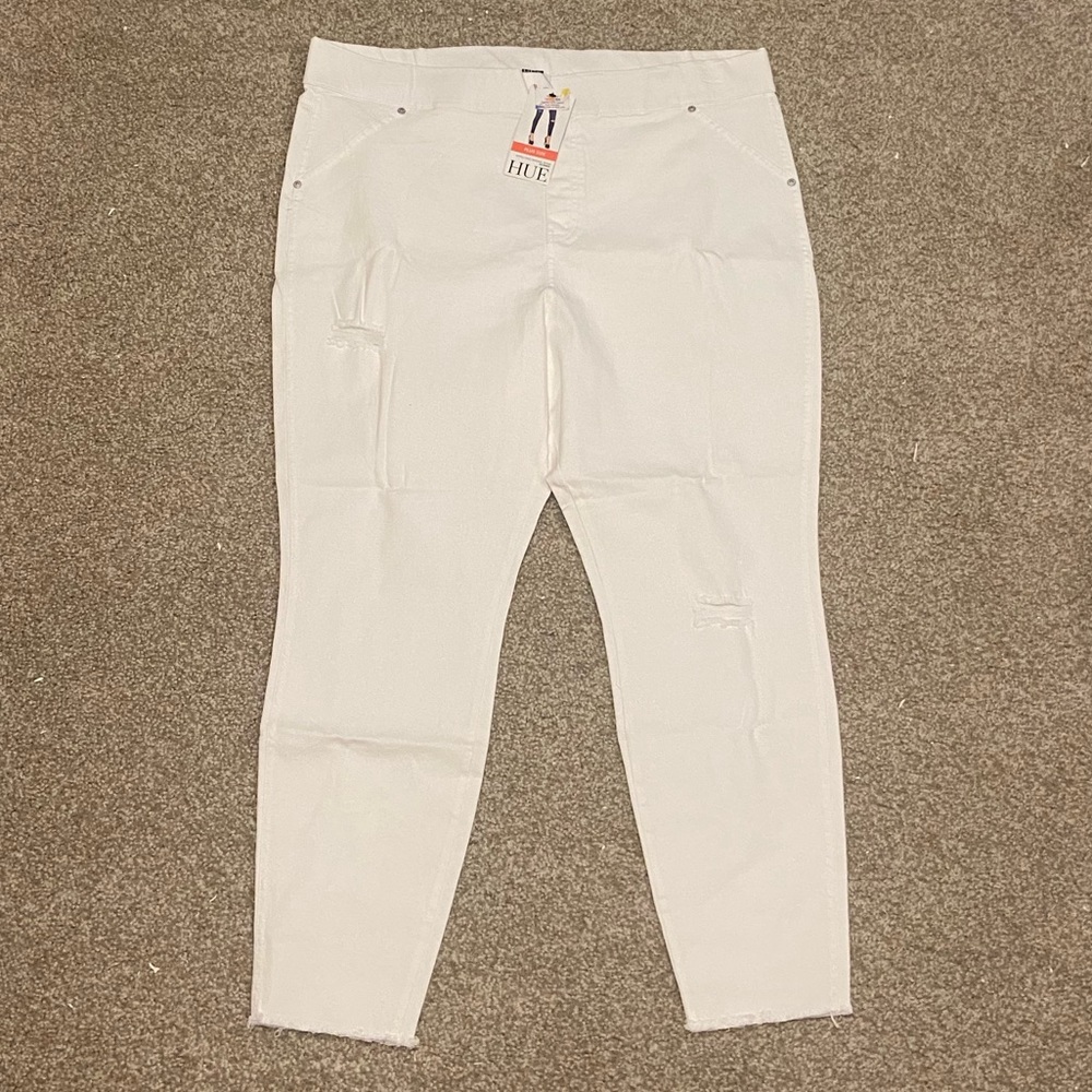 • hue ripped knee original denim skimmer white plus size jeans •